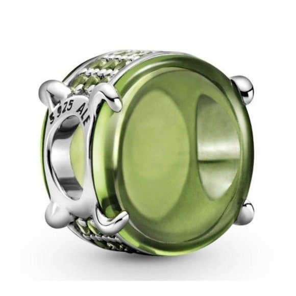 New Pandora Sterling Silver Green Oval Cabochon Charm 99309C02 - Picture 1 of 5
